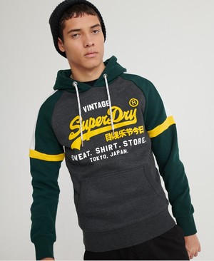 Superdry Vintage Logo Sweat Ing Store Colourblock Férfi Kapucnis Pulóver MélySzürke | OTLYM4806